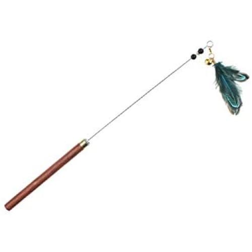 ocijf179 Cat Teaser Pet Cat Kitten Teaser Beads Bell Feather Playing Steel Wire Stick Wand Chew Toy - Green