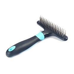 Pet Beauty Hair Brush Comb Blue Double Row Stainless SteelNail Needle Undercoat Rake for Dogs Cats Short Long Curly Wiry Hair Coats