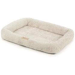 PoochPlanet LuxuLounger Crate Mat, Dog Bed, Cushioned, Durable Plush, Soft, Textured, Bolstered, Cream, Small (20x14.5)