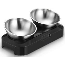Keprix Elevated Cat Bowls with 2 Stainless Steel Bowls, 0°-15° Tilted Raised Cat Food and Water Bowls, Stress-Free Nonslip No Spill Pet Feeding Bowls for Cats and Small Dogs