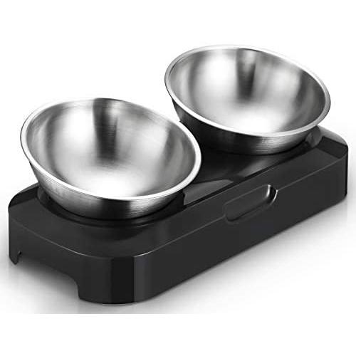 Keprix Elevated Cat Bowls with 2 Stainless Steel Bowls, 0°-15° Tilted Raised Cat Food and Water Bowls, Stress-Free Nonslip No Spill Pet Feeding Bowls for Cats and Small Dogs