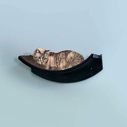 THE REFINED FELINE Lotus Leaf Cat Shelf, Modern Sturdy Curved Design Cat Wall Perch, Elegant Wood Wall Mounted Cat Furniture