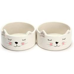 Kurrajong Farmhouse Set of 2 Ceramic cat Bowls - 4.5'' Wide x 2'' high - one for Water and one for Food - Cute cat Bowls and so Unique
