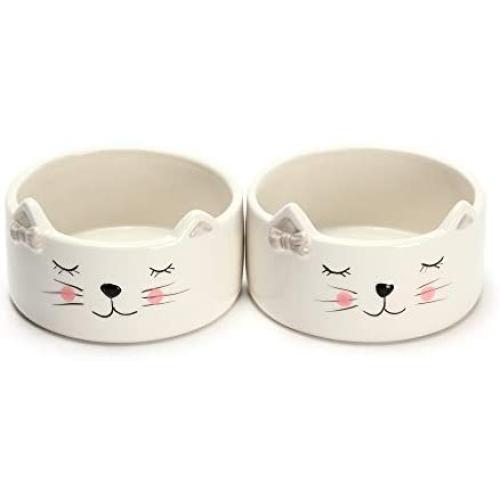 Kurrajong Farmhouse Set of 2 Ceramic cat Bowls - 4.5'' Wide x 2'' high - one for Water and one for Food - Cute cat Bowls and so Unique