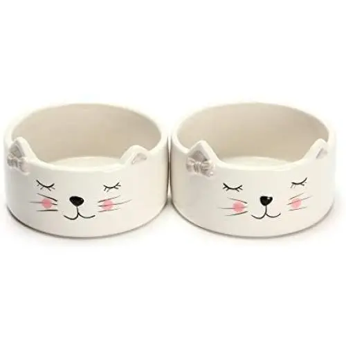 Kurrajong Farmhouse Set of 2 Ceramic cat Bowls - 4.5'' Wide x 2'' high - one for Water and one for Food - Cute cat Bowls and so Unique Kurrajong Farmhouse Set of 2 Ceramic cat Bowls - 4.5'' Wide x 2'' high - one for Water and one for Food - Cute cat Bowls and so Unique