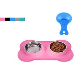 Hubulk Pet Dog Bowls 2 Stainless Steel Dog Bowl with No Spill Non-Skid Silicone Mat + Pet Food Scoop Water and Food Feeder Bowls for Feeding Small Medium Large Dogs Cats Puppies