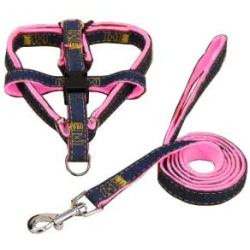 GoGo Pet Products petIM Adjustable Jean Denim Dog Leash and Collar Set - Best Dog Harness for Small Dogs - Jean Dog Harness Puppy for Walk