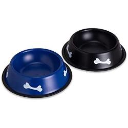 Jemirry 2Pcs Stainless Steel Cat Bowl Pet Bowl, Pet Food Dish Easy to Clean Durable Cat Dish for Food and Water, Blue and Black