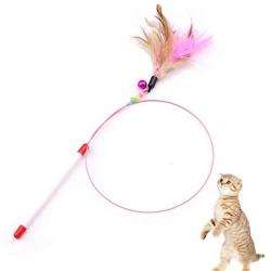 FormVan Feather Teaser Cat Toy Pet Steel Wire Feather Bell Beads Training Teaser Interactive Toy Kitten Chaser for Cats Dogs