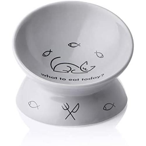 SWEEJAR Ceramic Raised Cat Bowls, Slanted Cat Dish Food or Water Bowls, Elevated Porcelain Pet Feeder Bowl Protect Cats Spine, Stress Free, Backflow Prevention (Gray)