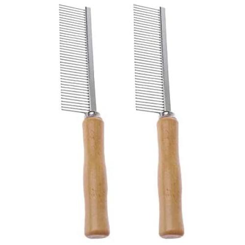 Pet Comb,Stainless Steel Wood Handle,Cat Grooming Comb,Dog Cleaning Comb,for Pet Hair Care Supplies