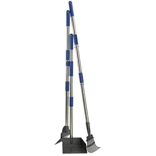 Dog Pooper Scooper Set, Upgraded Adjustable Long Metal Handles, Pet Poop Scooper, Tray & Rake 3 Pack, Pet Waste Removal Scoop for Pets, Lawns, Dirt, Grass