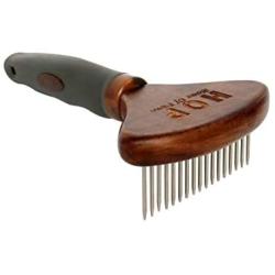 HOP Home of Paws Metal Dog Comb for Grooming Long Hair Cats & Dogs - Pet Steel Deshedding Rake Pin Brush Dog Rake, Lotus Wood