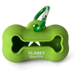 Planet Bestie Biodegradable Small Dog Poop Bag Holder, Eco-Friendly Silicone Dog Waste Bag Dispenser with Carabiner Dog Leash − Dog Supplies (Green)