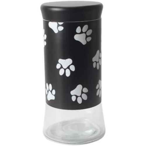 Housewares International 9-1/4-Inch Glass Pet Treats And Snacks Storage Jar, Black Background