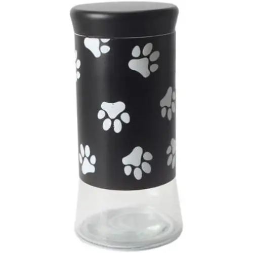 Housewares International 9-1/4-Inch Glass Pet Treats And Snacks Storage Jar, Black Background Housewares International 9-1/4-Inch Glass Pet Treats And Snacks Storage Jar, Black Background