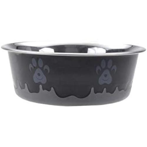 Maslow Design Series Non-Skid Paw Design Bowl, Black/Grey, 28 oz/3.5 Cup