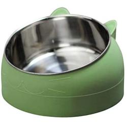 Pet Cat Bowl 15 Degree Tilt Raised No Slip Stainless Steel Feeder Bowls - Increase Overall Height Improve Eating Posture 200/400/800ml