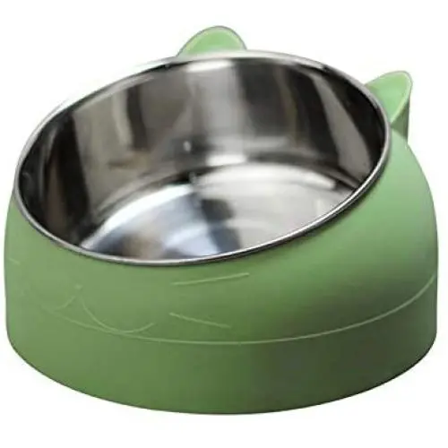 Pet Cat Bowl 15 Degree Tilt Raised No Slip Stainless Steel Feeder Bowls - Increase Overall Height Improve Eating Posture 200/400/800ml
