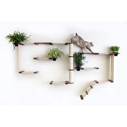 CatastrophiCreations Cat Mod Garden Complex Handcrafted Wall Mounted Cat Tree Shelves with Planter for Cat Grass, English Chestnut/Natural, One Size