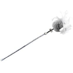 ocijf179 Cat Teaser Pet Cat Kitten Teaser Beads Bell Plush Ball Feather Playing Stick Wand Chew Toy - Grey