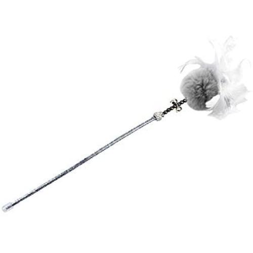 ocijf179 Cat Teaser Pet Cat Kitten Teaser Beads Bell Plush Ball Feather Playing Stick Wand Chew Toy - Grey