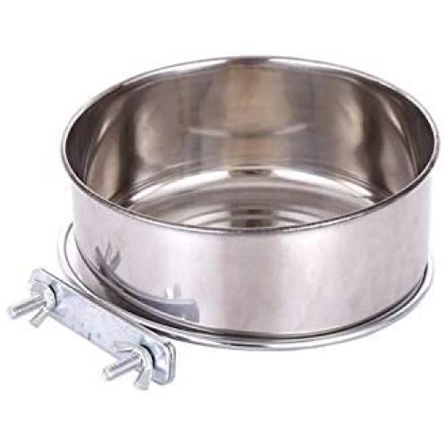Pet Food Water Bowl with Clamp Holder Stainless Steel Coop Cup Hanging Feeder for Dog Bird Parrot Cat Rabbit