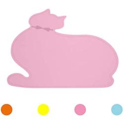 Ptlom Cat Placemat, Pet Food and Water Mat, Suitable for Large, Medium and Small Cats, Prevent Water and Food from Spilling, Silicone