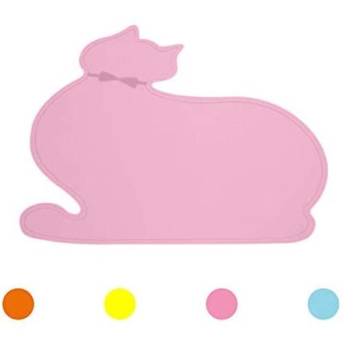 Ptlom Cat Placemat, Pet Food and Water Mat, Suitable for Large, Medium and Small Cats, Prevent Water and Food from Spilling, Silicone