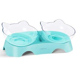 MILIFUN Elevated Double Cat Dog Bowls, Pet Food Water Bowl with 15°Tilted Raised, Pet Feeding Bowl for Cats and Small Dogs Blue