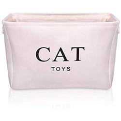 GUMEW White Canvas Cat Toy Basket Box for Cats Toy Storage. Size: 16in x 12.5ins x 7.5ins