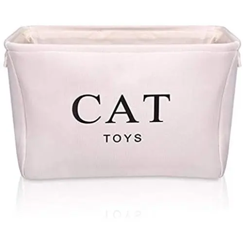 GUMEW White Canvas Cat Toy Basket Box for Cats Toy Storage. Size: 16in x 12.5ins x 7.5ins GUMEW White Canvas Cat Toy Basket Box for Cats Toy Storage. Size: 16in x 12.5ins x 7.5ins