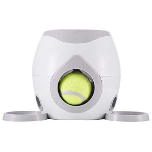 Automatic Dog Feeder, Interactive Dog Ball Fetch and Treat Dispenser Treat Toy Tennis Ball Reward Machine for Dogs, Funny Pet Foraging Play Toy