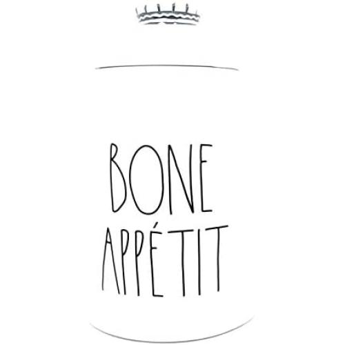 Rae Dunn by Magenta BONE APPETIT Ceramic LL Pet Treat Canister with Crown Lid Handle
