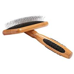 Bass Brushes Medium Slicker Style Pet Brush with Bamboo Wood Handle and Rubber Grips