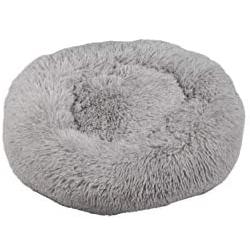 Mind Reader Plush Faux Fur Donut Pet Cuddler, Shaggy Round Comfortable Bed for Dogs, 23'' x 23'', Gray