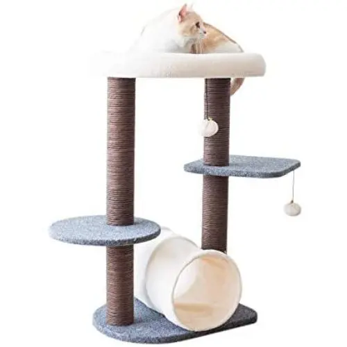 PetPals Cat Tree Cat Tower for Activity with Tunnel and Toy Ball, Gray