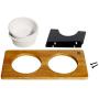 LOVENE Eco-Friendly Elevated Dog and Cat Double Noise-Free Stoneware Ceramic Raised Pet Bowls and Wooden Frame Set, Elevated Pet Feeder