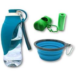 Digipet Supplies Dog Water Bottle with Collapsible Silicone Dog Bowl, and Poop Bag Dispenser for Small, Medium and Large Breeds, Portable Travel Use