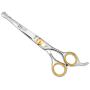 Sharf Dog Grooming Scissors, Gold Touch 7.5 Inch Straight Sharp Professional Pet Grooming Shear with Safety Round Tip, Ball Point for Safe and Easy Use for Cat or Dog Grooming