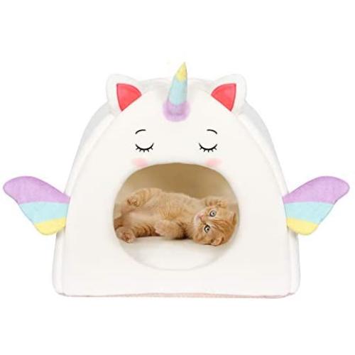 All Fur You Unicorn Style Cat Cave Bed, Cat House for Indoor Cats Cubby Cat Hideaway Dome Bed Cat Tent Pod Igloo Pet Cave Cat Home Pet Cubes Felt Warm Cozy Caves Cat Hut Covered Beds Puppy Houses