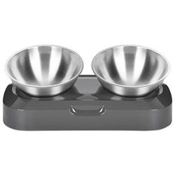 EZMioo Elevated Cat Bowls with 2 Stainless Steel Bowls, 15° Tilted Raised Cat Food and Water Bowls, Stress Free Food Grade Material, Nonslip No Spill Pet Feeding Bowls for Cat and Small Dogs