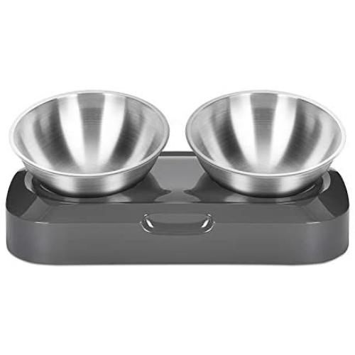 EZMioo Elevated Cat Bowls with 2 Stainless Steel Bowls, 15° Tilted Raised Cat Food and Water Bowls, Stress Free Food Grade Material, Nonslip No Spill Pet Feeding Bowls for Cat and Small Dogs