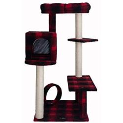 Armarkat Model B5008 50-inch Classic Cat Tree with Veranda, Bench, Mini Perch, and Spacious Lounger in Scotch Plaid, Black/Red, 31''''(l) x 28''''(w) x 50''''(h)