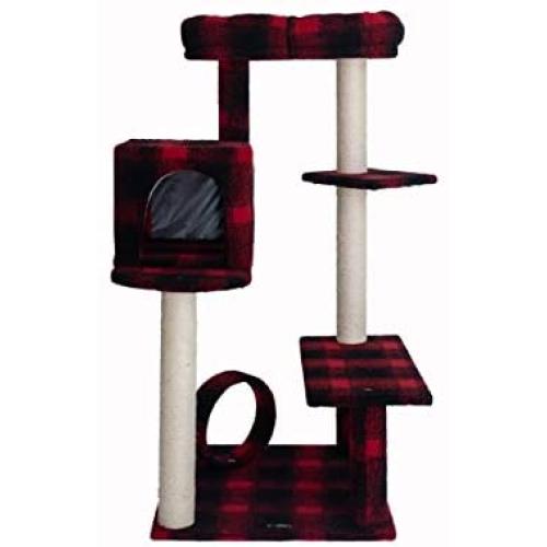 Armarkat Model B5008 50-inch Classic Cat Tree with Veranda, Bench, Mini Perch, and Spacious Lounger in Scotch Plaid, Black/Red, 31''''(l) x 28''''(w) x 50''''(h)