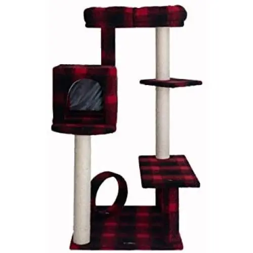 Armarkat Model B5008 50-inch Classic Cat Tree with Veranda, Bench, Mini Perch, and Spacious Lounger in Scotch Plaid, Black/Red, 31''''(l) x 28''''(w) x 50''''(h)