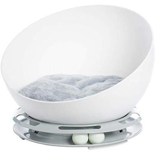 PawsMark Plastic Bowl Shaped Sleeping Bed House Cat Cave Lounge with Ball Toy