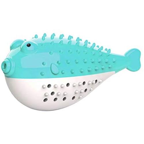 ocijf179 Cat Toy Pet Cat Kitten TPR Puffer Fish Toothbrush Catnip Molar Soft Bite Chew Play Toy - Blue