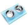 Suhaco Double Dog Bowl Cat Food Bowls Raised Pet Anti-Spill Stainless Steel Water Feeder for Dogs & Cats (Blue)