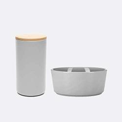 Waggo Simple Solid Ceramic Medium Dog Bowl and Air Tight Treat Jar Set - Light Grey
